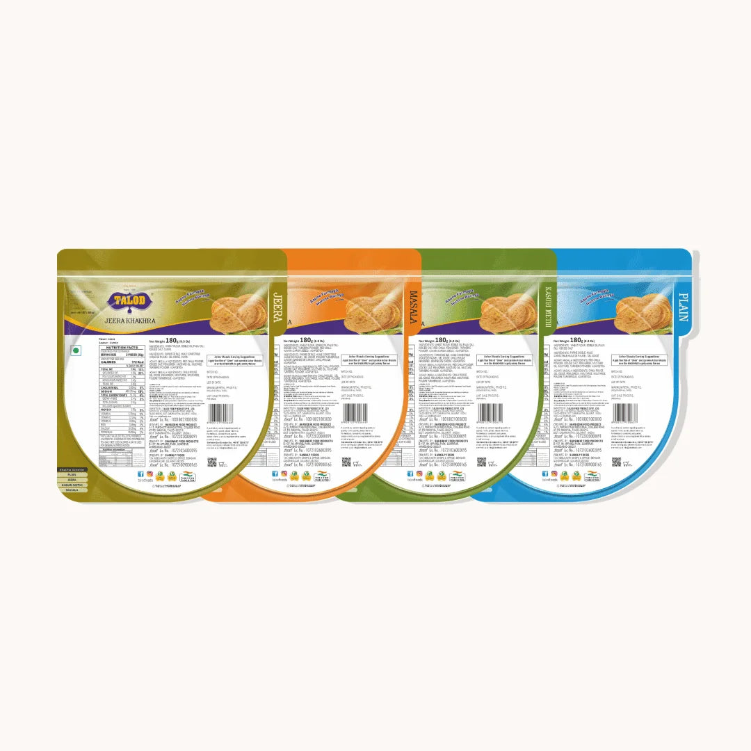 Khakhra Combo | Jeera, Masala, Methi, Plain | 180 g * 4 pack