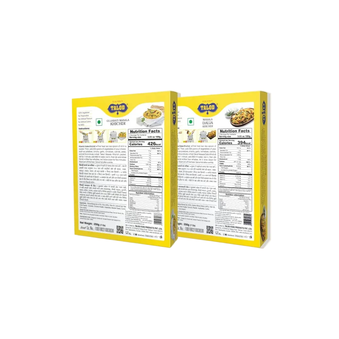 Gujarati Masala Khichdi Instant Mix + Masala Dalia Khichdi Instant Mix- Healthy & Tasty, 200 g * 2 pack
