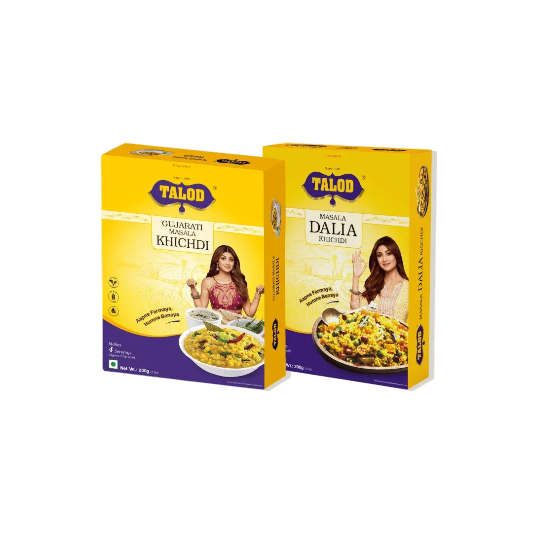 Gujarati Masala Khichdi Instant Mix + Masala Dalia Khichdi Instant Mix- Healthy & Tasty, 200 g * 2 pack