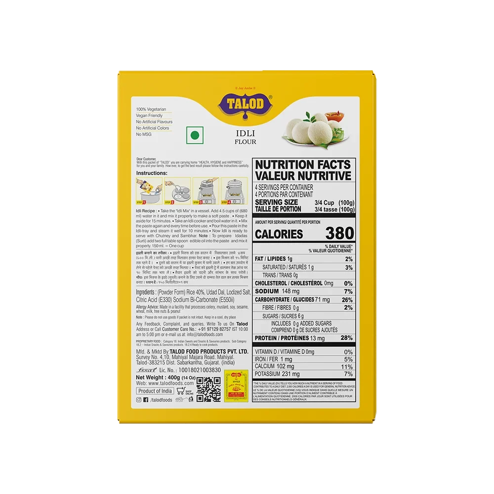 Rice Idli Instant Mix Flour – Healthy & Tasty, Makes 400g