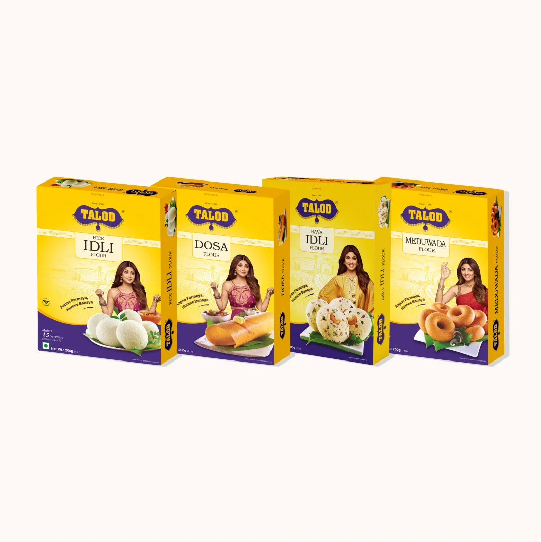 South Indian Instant Mix Food Combo | Rice Idli, Rava Idli, Dosa, Medu Vada | 200 g * 4 pack