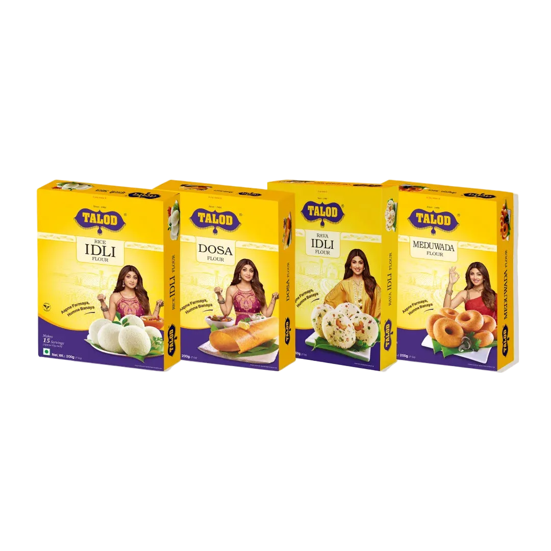 South Indian Instant Mix Food Combo | Rice Idli, Rava Idli, Dosa, Medu Vada | 200 g * 4 pack
