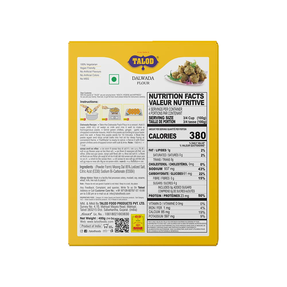 Dalwada Instant Mix Flour – Healthy &amp; Tasty, Makes 400g