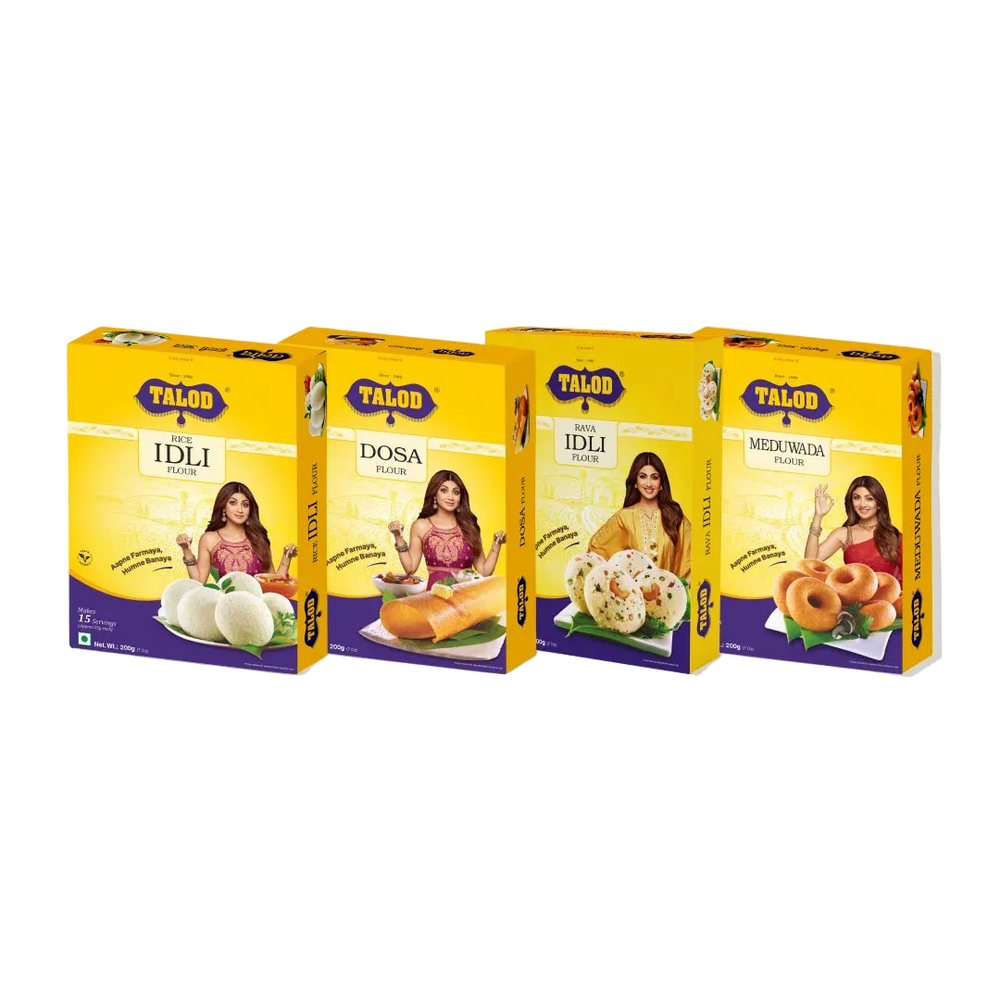 South Indian Instant Mix Food Combo | Rice Idli, Rava Idli, Dosa, Medu Vada | 200 g * 4 pack